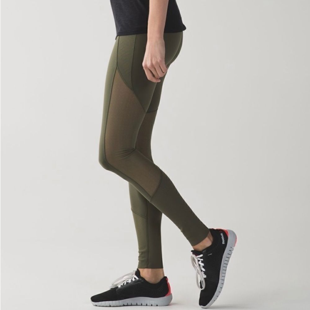 lululemon athletica Olive Green Mesh Panel Leggings